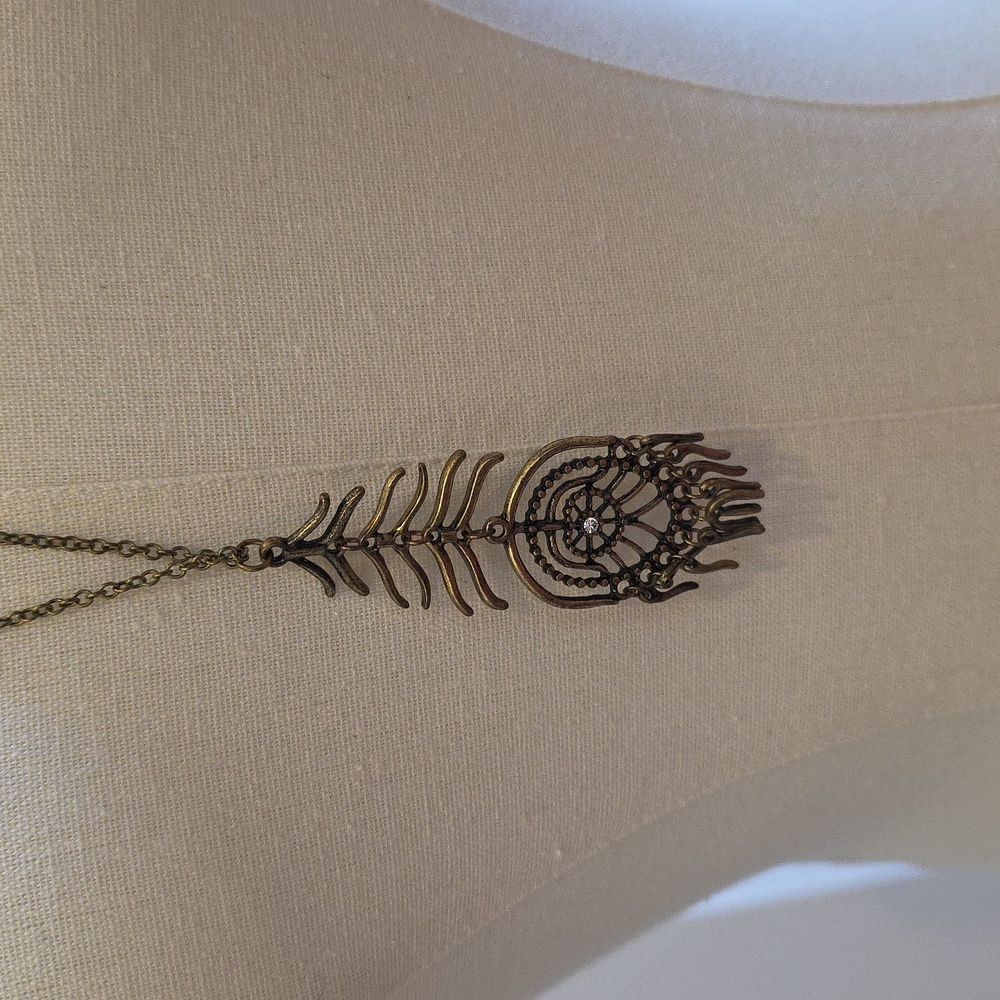Bronze Feather Pendant Necklace